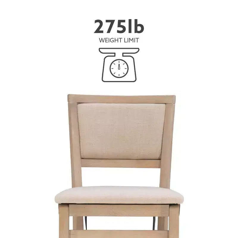 Tabouret de bar pliant Keira avec dossier rembourré en bois massif et siège rembourré, finition gris délavé - Linon