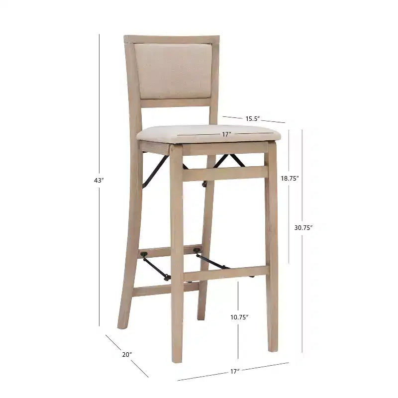 Tabouret de bar pliant Keira avec dossier rembourré en bois massif et siège rembourré, finition gris délavé - Linon