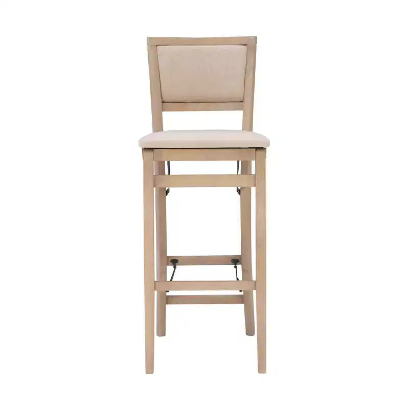 Tabouret de bar pliant Keira avec dossier rembourré en bois massif et siège rembourré, finition gris délavé - Linon