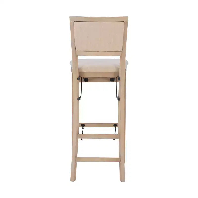 Tabouret de bar pliant Keira avec dossier rembourré en bois massif et siège rembourré, finition gris délavé - Linon
