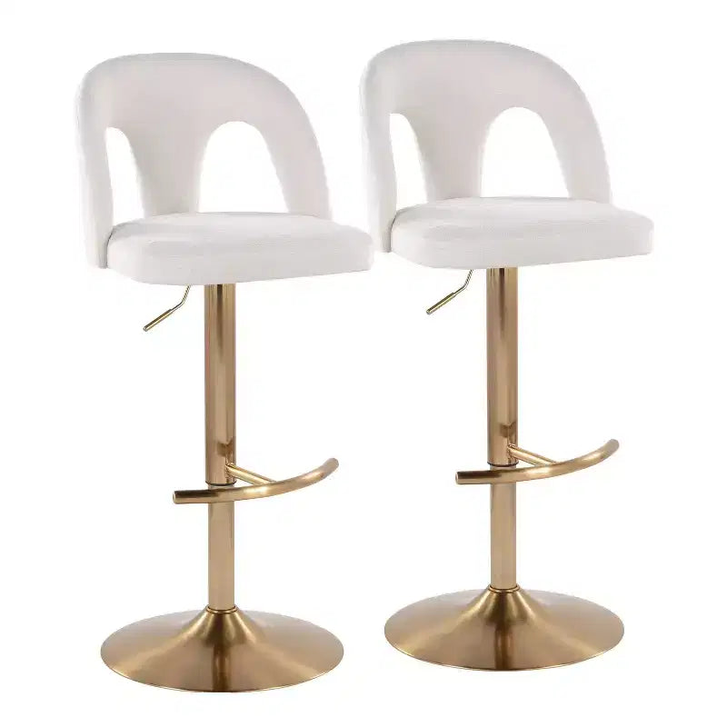 LumiSource Set of 2 Ava Adjustable Barstools Gold/White Fabric