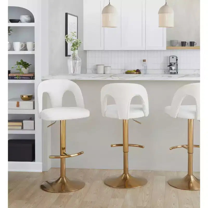 LumiSource Lot de 2 tabourets de bar réglables Ava Tissu Or/Blanc