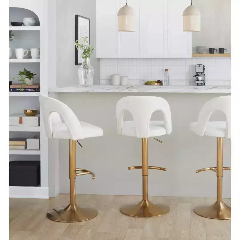 LumiSource Lot de 2 tabourets de bar réglables Ava Tissu Or/Blanc