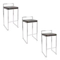 LumiSource Set of 3 Fuji Stacker Barstools Stainless Steel/Brown PU