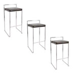LumiSource Set of 3 Fuji Stacker Barstools Stainless Steel/Brown PU