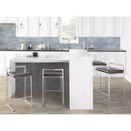 LumiSource - Lot de 3 tabourets de bar empilables Fuji en acier inoxydable et polyuréthane marron