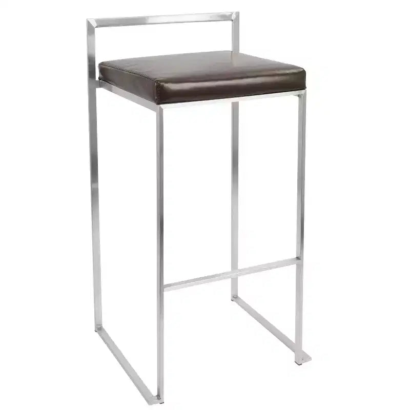 LumiSource - Lot de 3 tabourets de bar empilables Fuji en acier inoxydable et polyuréthane marron