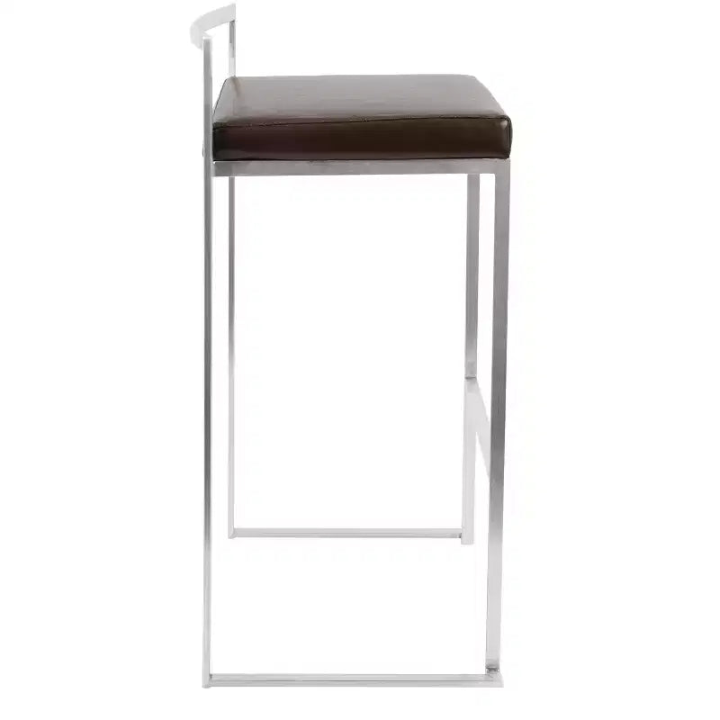 LumiSource - Lot de 3 tabourets de bar empilables Fuji en acier inoxydable et polyuréthane marron