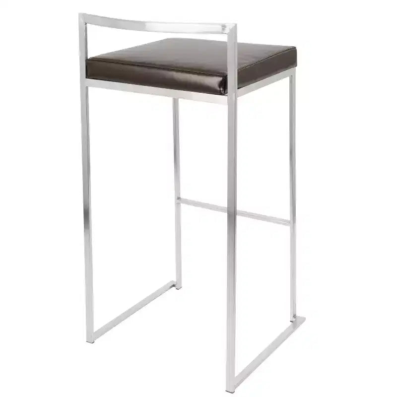 LumiSource - Lot de 3 tabourets de bar empilables Fuji en acier inoxydable et polyuréthane marron