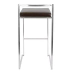 LumiSource - Lot de 3 tabourets de bar empilables Fuji en acier inoxydable et polyuréthane marron
