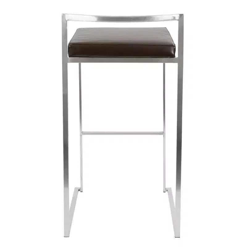 LumiSource - Lot de 3 tabourets de bar empilables Fuji en acier inoxydable et polyuréthane marron