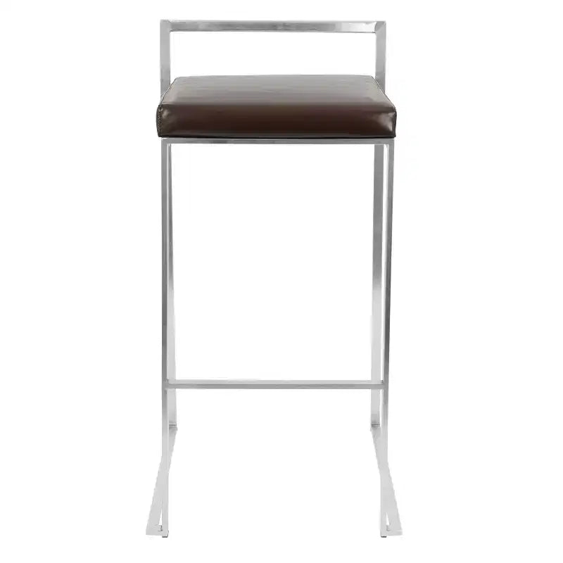 LumiSource - Lot de 3 tabourets de bar empilables Fuji en acier inoxydable et polyuréthane marron