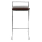 LumiSource - Lot de 3 tabourets de bar empilables Fuji en acier inoxydable et polyuréthane marron