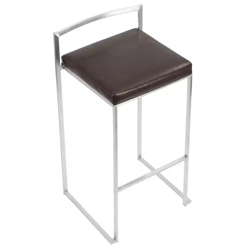 LumiSource - Lot de 3 tabourets de bar empilables Fuji en acier inoxydable et polyuréthane marron
