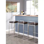 LumiSource - Lot de 3 tabourets de bar empilables Fuji en acier inoxydable et polyuréthane marron