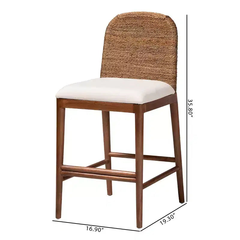 bali & pari Nadim Ensemble de tabourets de bar hauteur comptoir en jonc de mer naturel et bois d'acacia Blanc/Naturel : Revêtement en polyester, nettoyage des taches