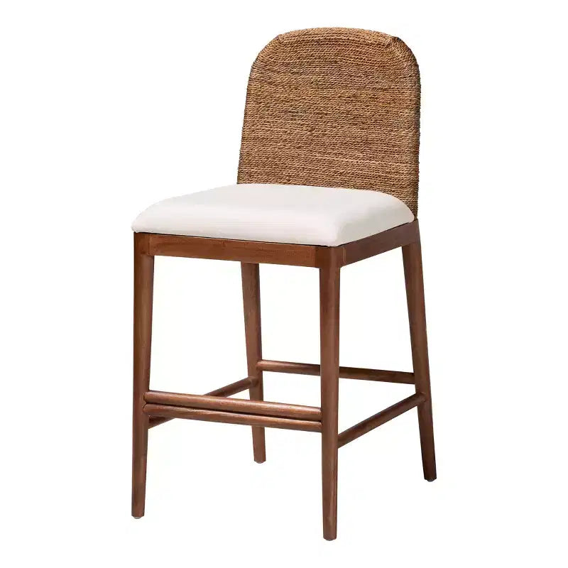 bali & pari Nadim Ensemble de tabourets de bar hauteur comptoir en jonc de mer naturel et bois d'acacia Blanc/Naturel : Revêtement en polyester, nettoyage des taches