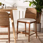 bali & pari Nadim Ensemble de tabourets de bar hauteur comptoir en jonc de mer naturel et bois d'acacia Blanc/Naturel : Revêtement en polyester, nettoyage des taches