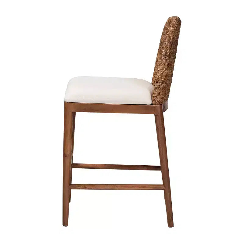 bali & pari Nadim Ensemble de tabourets de bar hauteur comptoir en jonc de mer naturel et bois d'acacia Blanc/Naturel : Revêtement en polyester, nettoyage des taches