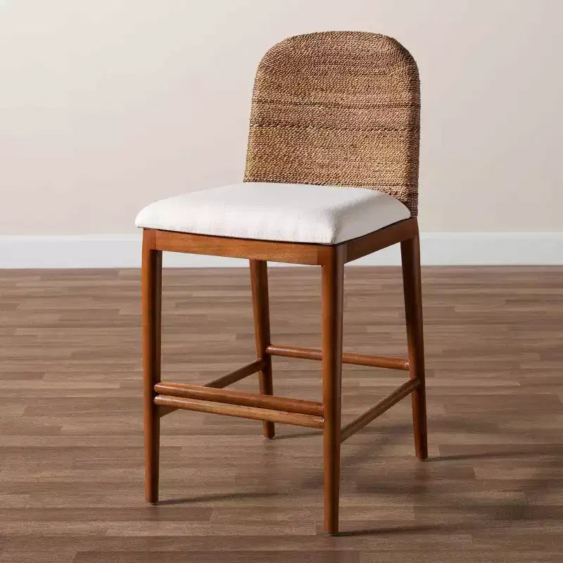 bali & pari Nadim Ensemble de tabourets de bar hauteur comptoir en jonc de mer naturel et bois d'acacia Blanc/Naturel : Revêtement en polyester, nettoyage des taches