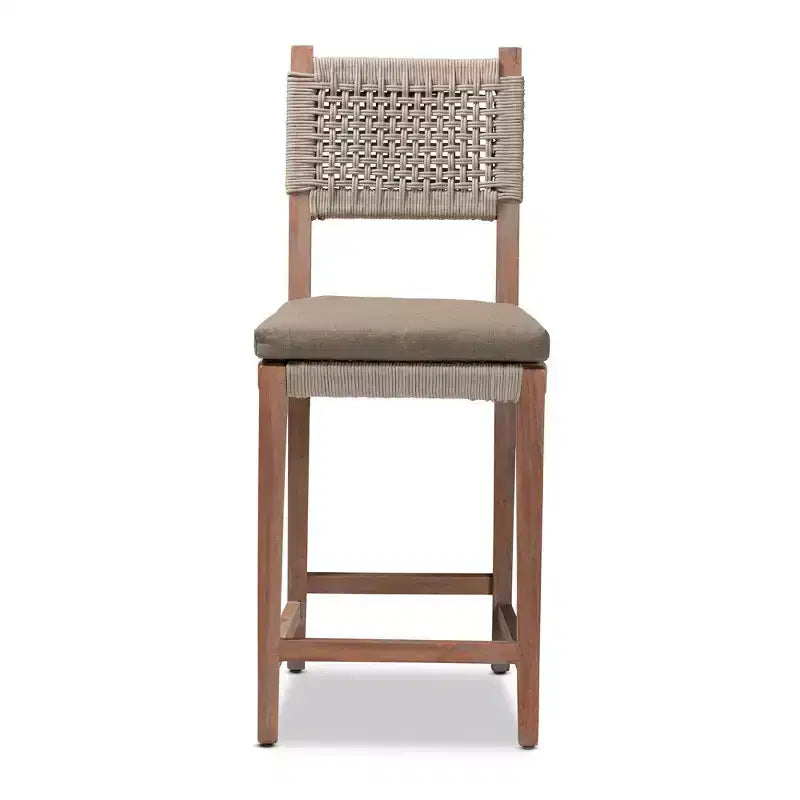 Heyna Tabouret de bar en corde tissée, hauteur comptoir, acajou, gris/naturel - bali & pari : Fabriqué en Indonésie, aucun assemblage requis