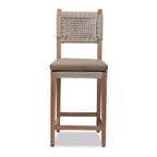 Heyna Tabouret de bar en corde tissée, hauteur comptoir, acajou, gris/naturel - bali & pari : Fabriqué en Indonésie, aucun assemblage requis