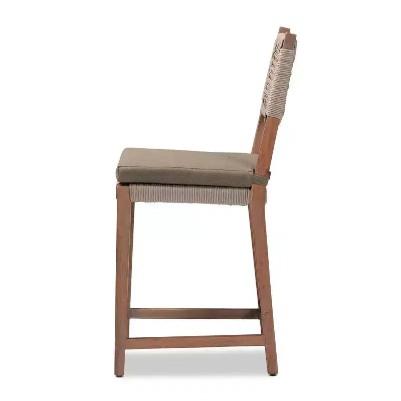Heyna Tabouret de bar en corde tissée, hauteur comptoir, acajou, gris/naturel - bali & pari : Fabriqué en Indonésie, aucun assemblage requis