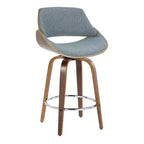 LumiSource Ensemble de 2 tabourets de bar hauteur comptoir Fabrizzi Noyer/Bleu : pivotants rembourrés, compatibles avec la cuisine