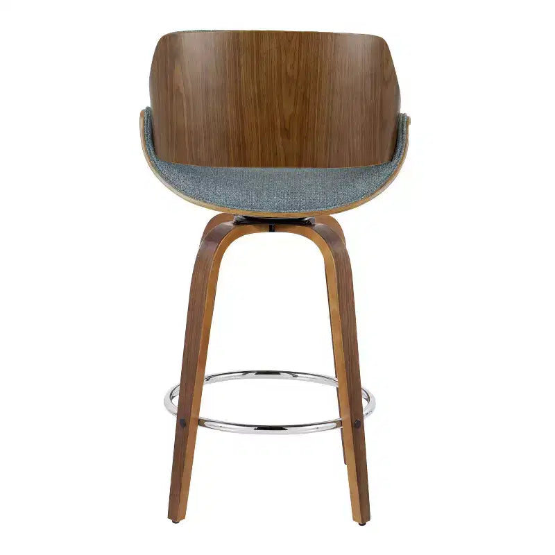LumiSource Ensemble de 2 tabourets de bar hauteur comptoir Fabrizzi Noyer/Bleu : pivotants rembourrés, compatibles avec la cuisine