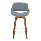 LumiSource Ensemble de 2 tabourets de bar hauteur comptoir Fabrizzi Noyer/Bleu : pivotants rembourrés, compatibles avec la cuisine