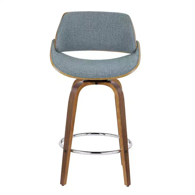 LumiSource Ensemble de 2 tabourets de bar hauteur comptoir Fabrizzi Noyer/Bleu : pivotants rembourrés, compatibles avec la cuisine