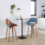 LumiSource Ensemble de 2 tabourets de bar hauteur comptoir Fabrizzi Noyer/Bleu : pivotants rembourrés, compatibles avec la cuisine