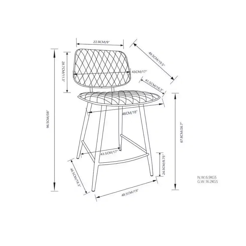 Lot de 2 tabourets de bar hauteur comptoir Skyla WyndenHall gris anthracite : Détails matelassés en losanges, cadre en contreplaqué, rembourrage en mousse