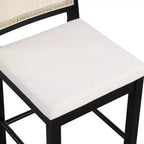 Nathan James Bailey Tabouret de bar à hauteur de comptoir avec dossier incurvé, bois noir, chêne, rotin, bouclette crème : Siège élégant de 61 cm, cadre en caoutchouc