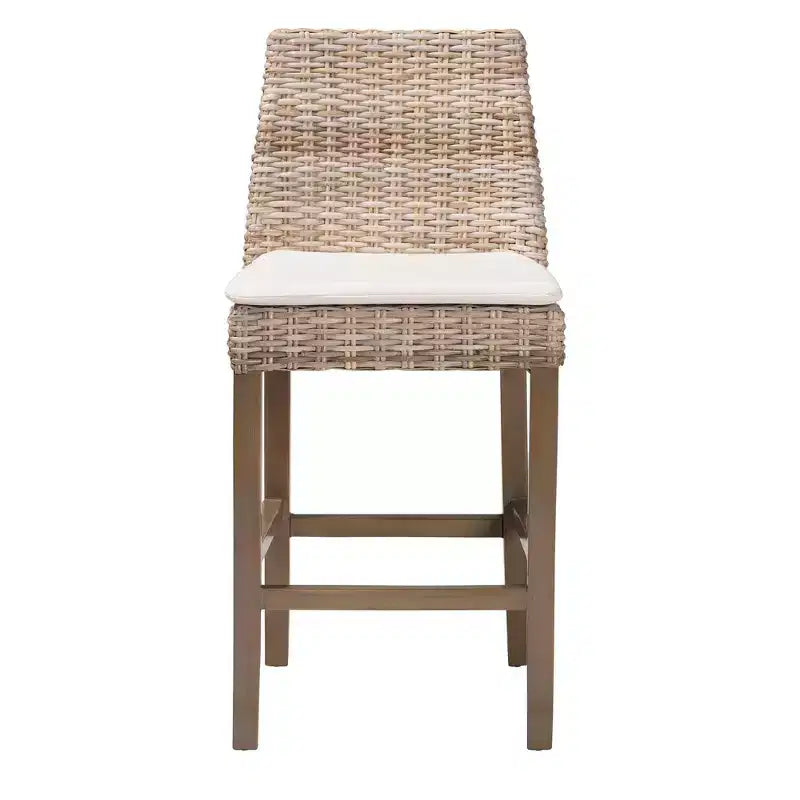bali & pari Toby Rattan and Mahogany Wood Counter Height Barstool Kubu Gray/Rustic Taupe