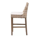 bali & pari Tabouret de bar Toby en rotin et bois d'acajou, hauteur comptoir, gris Kubu/taupe rustique