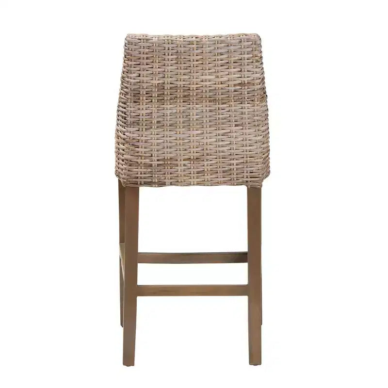 bali & pari Tabouret de bar Toby en rotin et bois d'acajou, hauteur comptoir, gris Kubu/taupe rustique