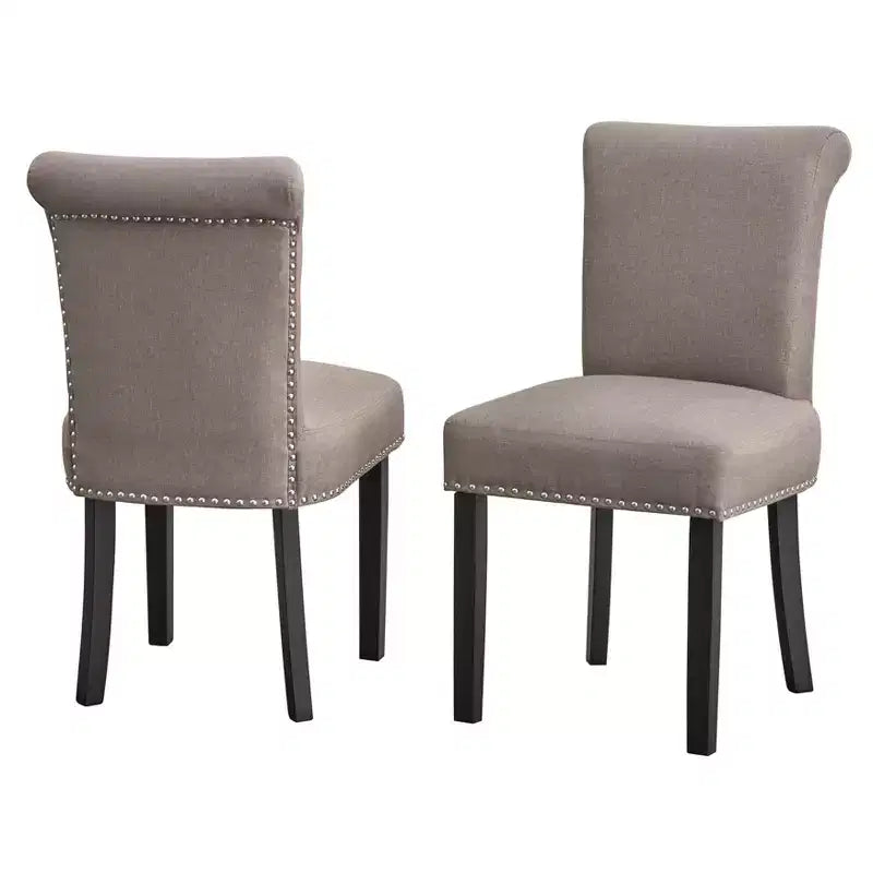 Lot de 2 chaises de salle à manger Parsons rembourrées avec clous décoratifs Adeline de Buylateral, grises : pieds en bois d'hévéa, capacité de 113 kg