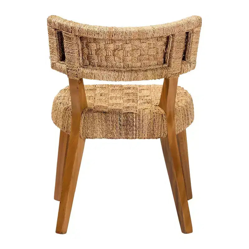 bali & pari Sabit Chaise de salle à manger en bois de teck et d'acajou avec dossier en jonc de mer, naturel/brun