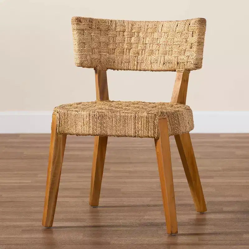 bali & pari Sabit Chaise de salle à manger en bois de teck et d'acajou avec dossier en jonc de mer, naturel/brun