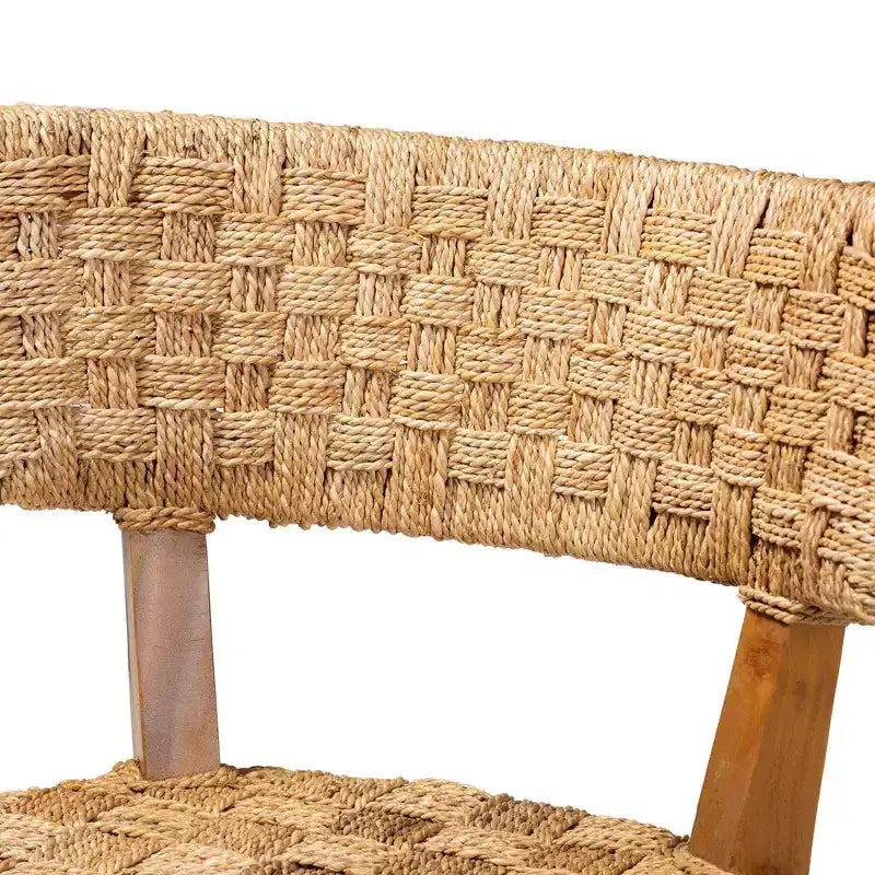 bali & pari Sabit Chaise de salle à manger en bois de teck et d'acajou avec dossier en jonc de mer, naturel/brun