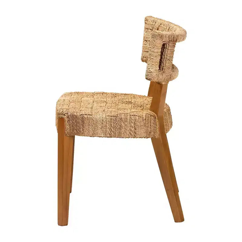 bali & pari Sabit Chaise de salle à manger en bois de teck et d'acajou avec dossier en jonc de mer, naturel/brun