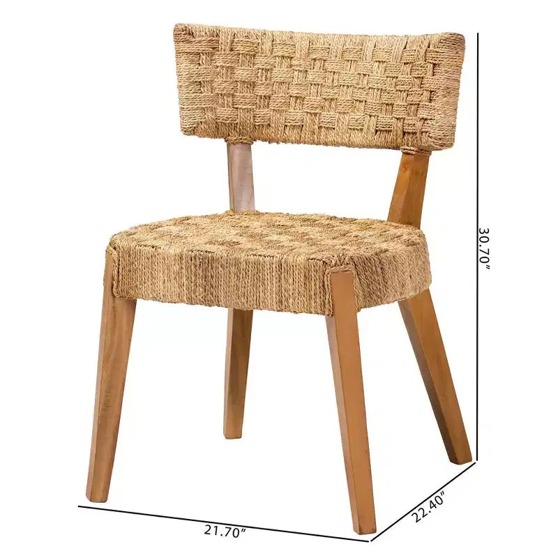 bali & pari Sabit Chaise de salle à manger en bois de teck et d'acajou avec dossier en jonc de mer, naturel/brun