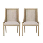 Christopher Knight Home Lot de 2 Chaises de Salle à Manger Rembourrées en Rotin et Bois Maurers Beige/Naturel