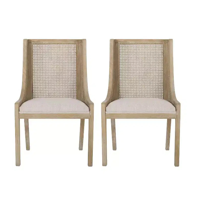 Christopher Knight Home Lot de 2 Chaises de Salle à Manger Rembourrées en Rotin et Bois Maurers Beige/Naturel