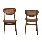 Baxton Studio Ensemble de 2 Chaises de Salle à Manger Hesper en Bois et Rotin Noyer Brun/Brun Clair : Mid-Century, Dossier en Croissant, Pieds Inclinés