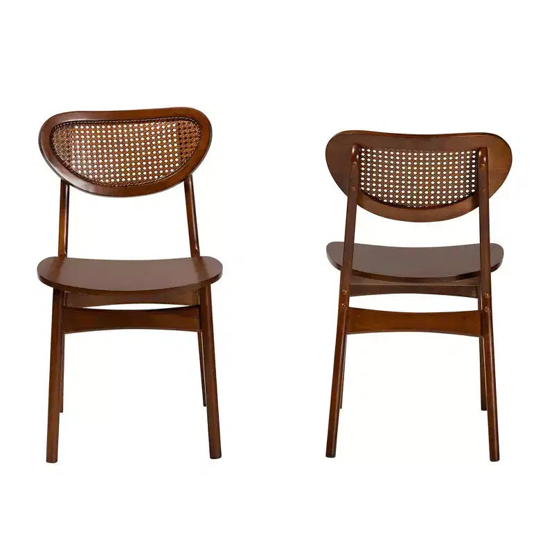 Baxton Studio Ensemble de 2 Chaises de Salle à Manger Hesper en Bois et Rotin Noyer Brun/Brun Clair : Mid-Century, Dossier en Croissant, Pieds Inclinés