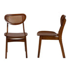 Baxton Studio Ensemble de 2 Chaises de Salle à Manger Hesper en Bois et Rotin Noyer Brun/Brun Clair : Mid-Century, Dossier en Croissant, Pieds Inclinés