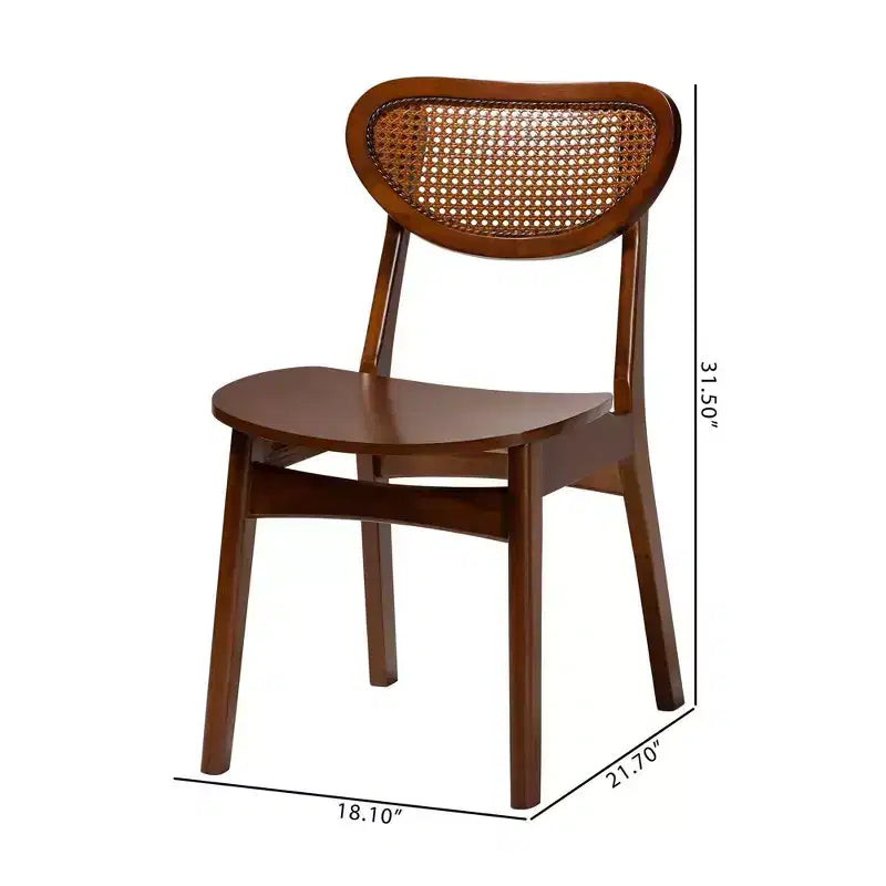 Baxton Studio Ensemble de 2 Chaises de Salle à Manger Hesper en Bois et Rotin Noyer Brun/Brun Clair : Mid-Century, Dossier en Croissant, Pieds Inclinés