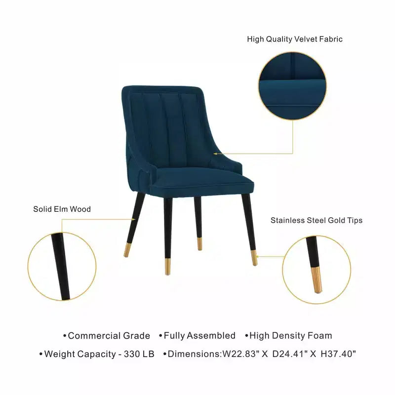 Lot de 2 chaises de salle à manger modernes en velours Eda bleu nuit - Manhattan Comfort